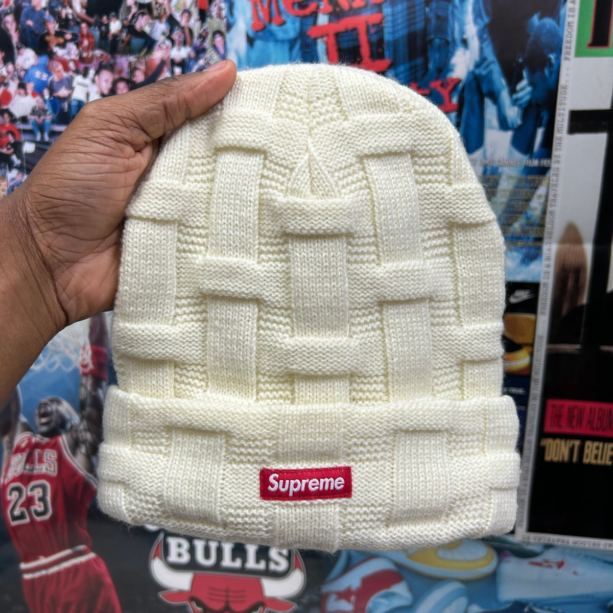 SUPREME FW19 BASKET WEAVE CREAM BEANIE
