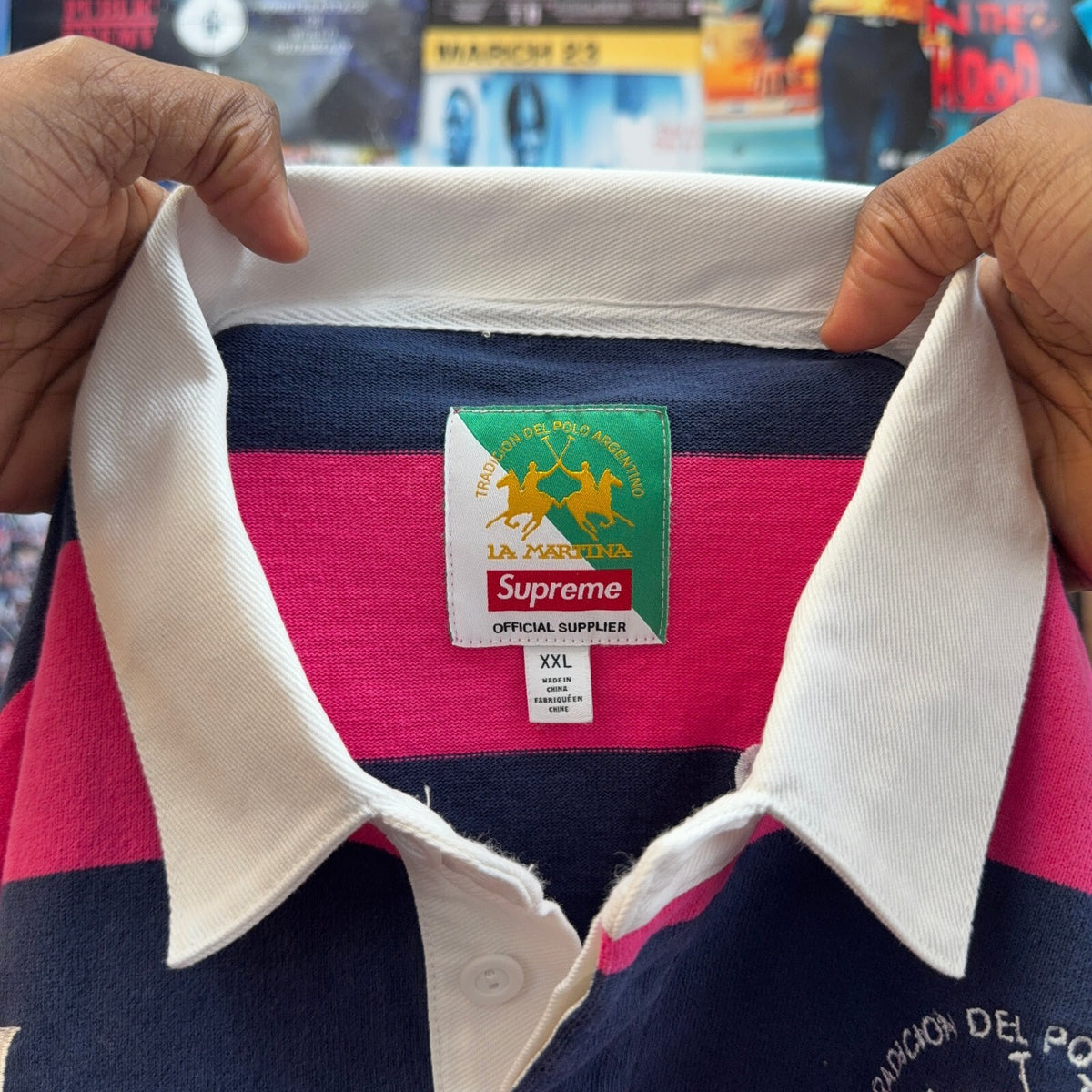 SUPREME LA MARTINA SS26 POLO PINK AND NAVY