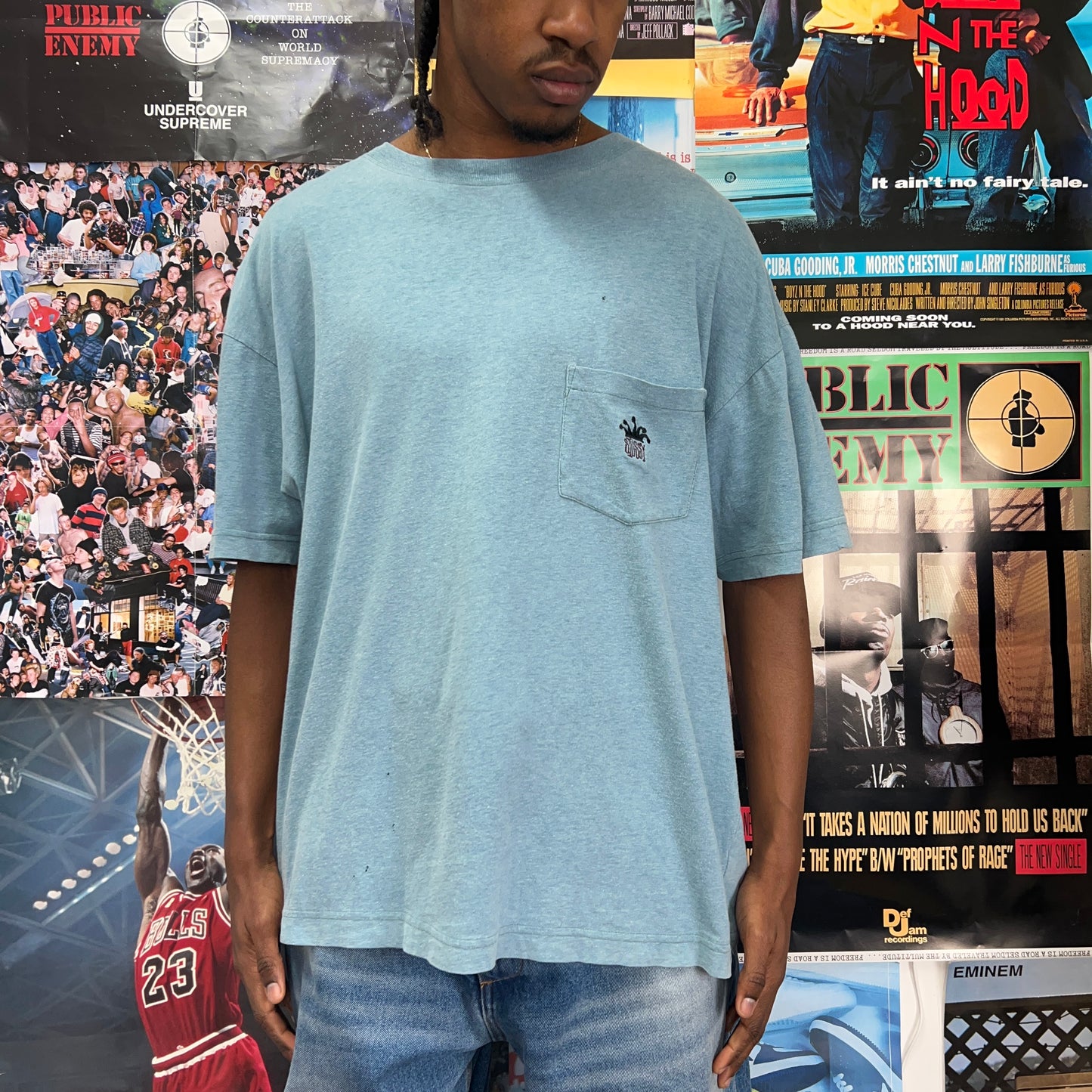 STUSSY 80s BROKEN CROWN BLUE TEE