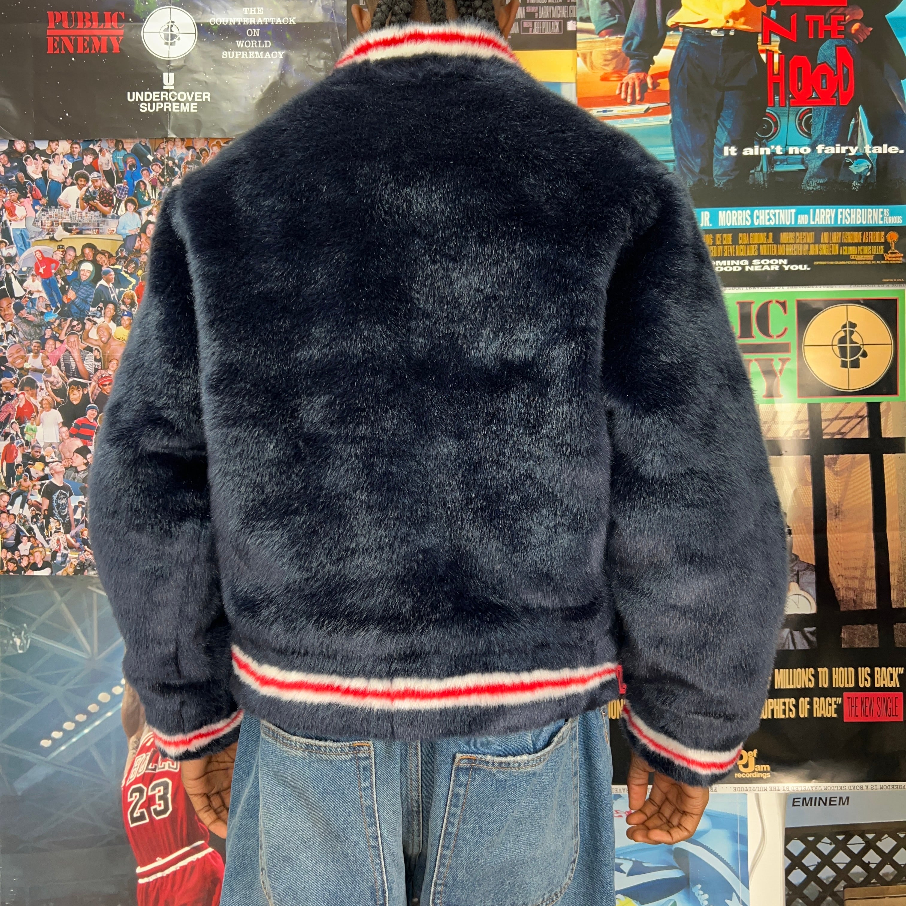 SUPREME FAUX FUR VARSITY JACKET – Bythepeace