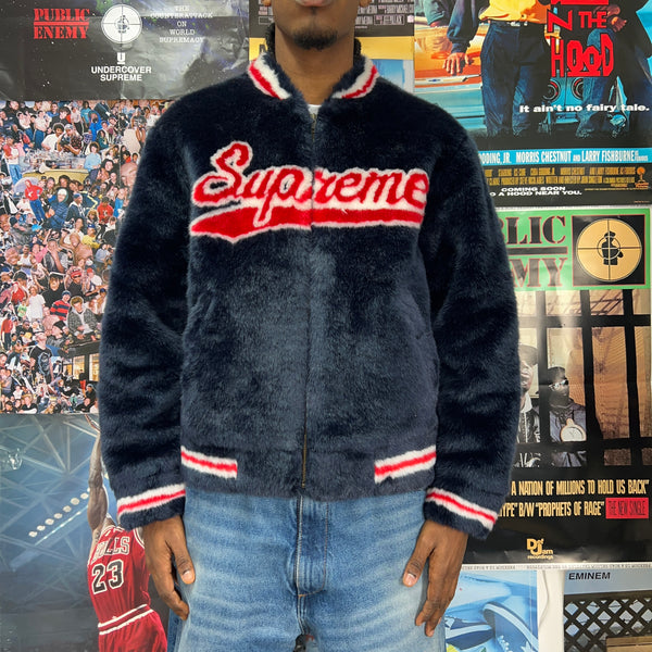 SUPREME FAUX FUR VARSITY JACKET